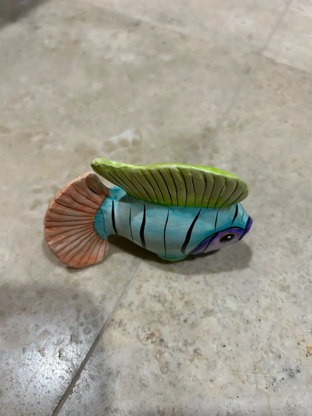 Vintage hand-painted Mexican folk art ceramic fish Signed By J Luis Perez